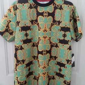 Men's Black & Green Print Shirt Size M